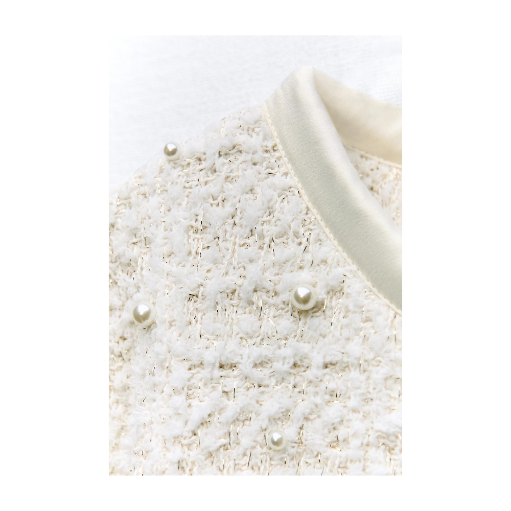 NWT, Zara Cream Textured Embellished Jacket - Picture 5 of 5
